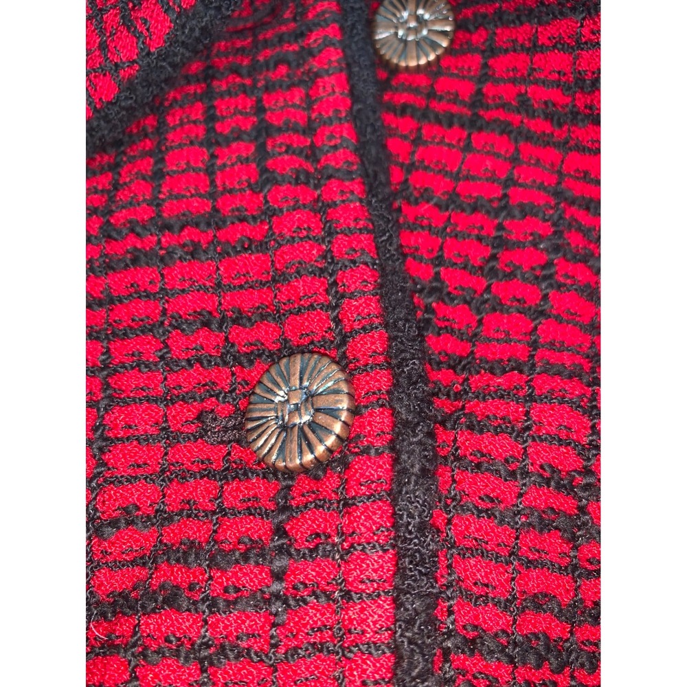 St. John Black Label Red Black Textured Knit Blazer Jacket Size 2 Made in USA - Picture 3 of 9